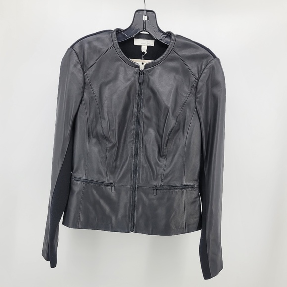 Hinge by Nordstrom Womens Black 100% Lamb Leather Zippered Jacket NWT Size Small - Picture 1 of 16